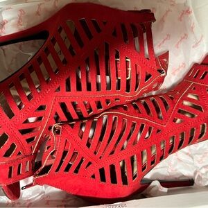 Qupid Red Cutout Heels